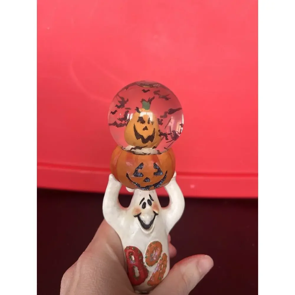 Halloween Mini Pumpkin w/Ghost water globe tall with flying bats Really Cute